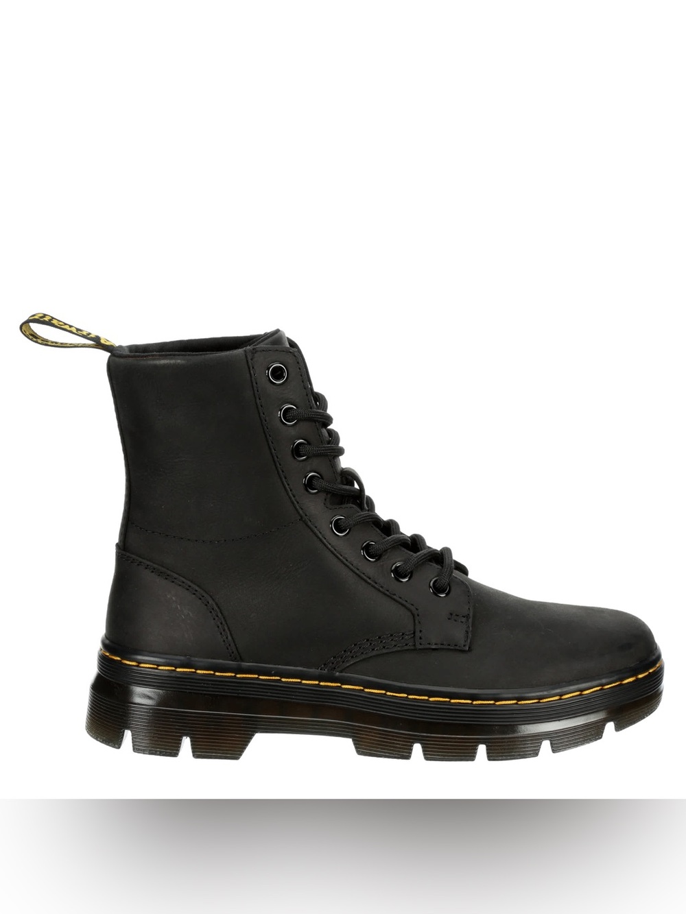 DR. MARTEN Combs Combat Black Leather Lace-Up Boots